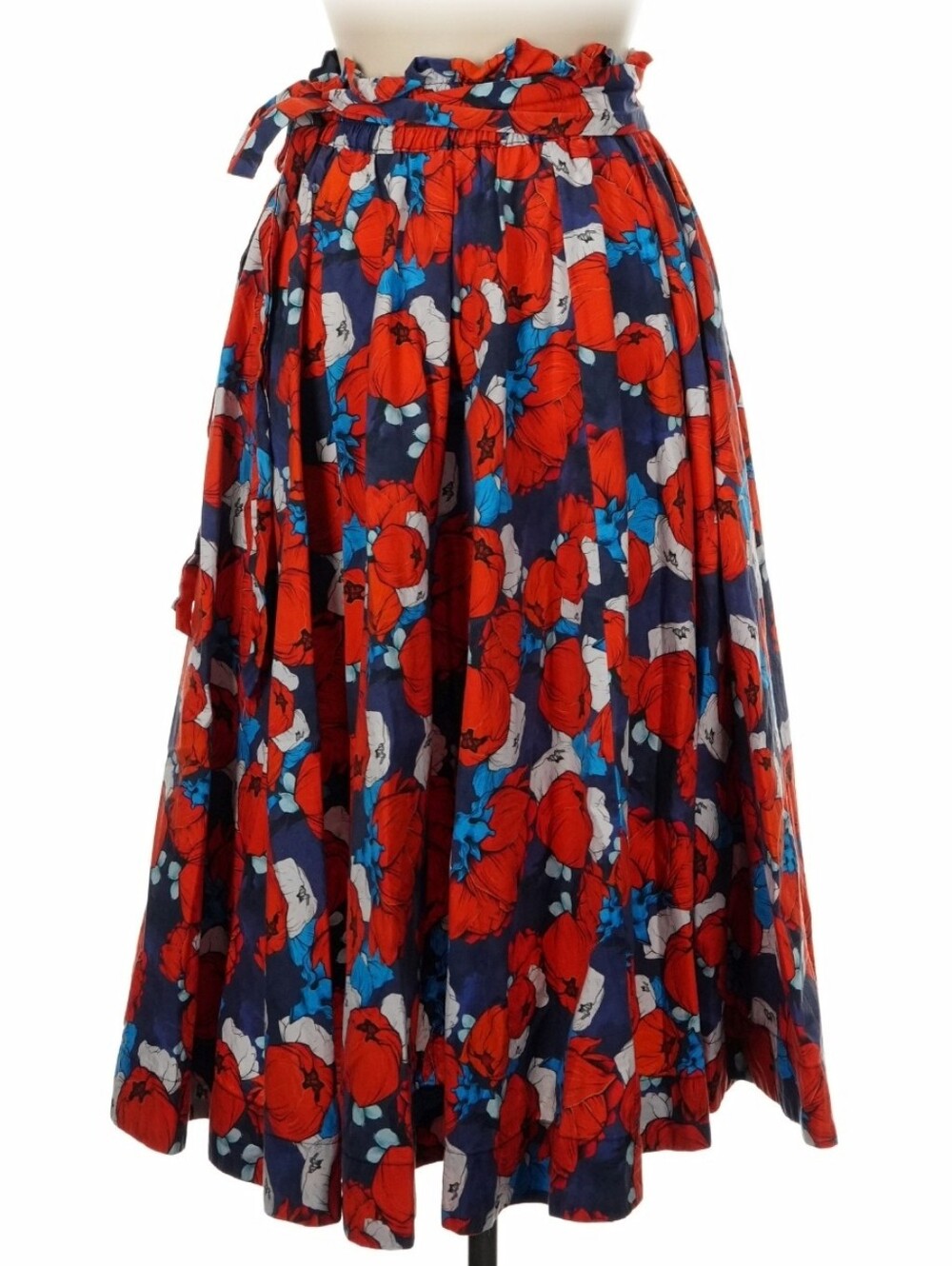 Pinko Navy Floral Circle Skirt with Red and Blue Blooms (US 6)